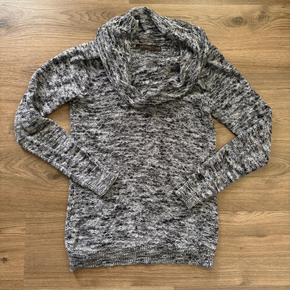 The Limited Black and Gray Cowl Neck Sweater 100% Cotton Size XS